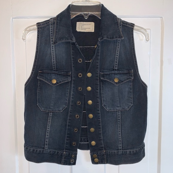 Current Elliott Sleeveless Denim Snap Front Jacket Vest With Lace Back - Picture 3 of 16